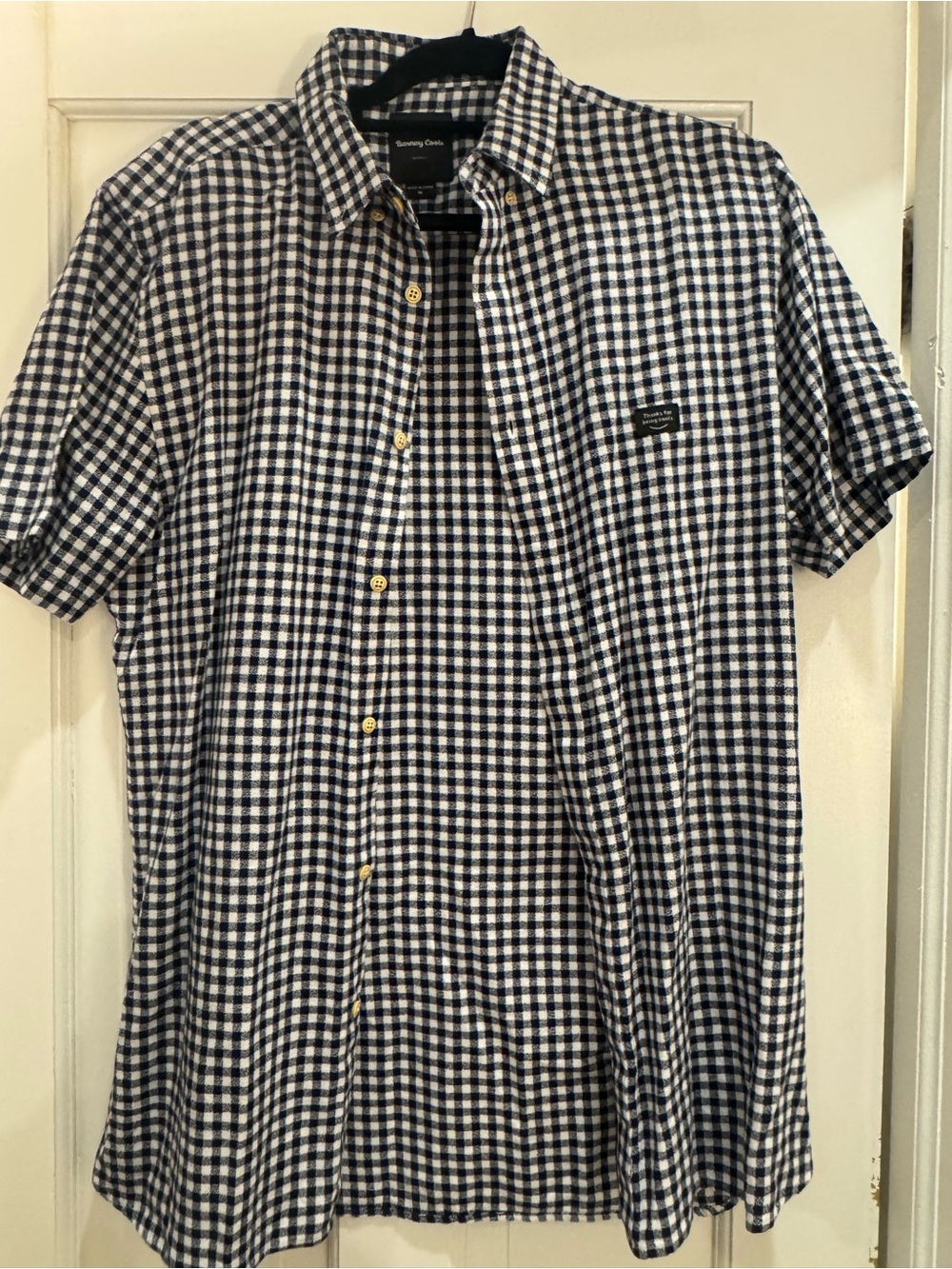 Barney Cools Navy & White Check Short-Sleeve Shirt